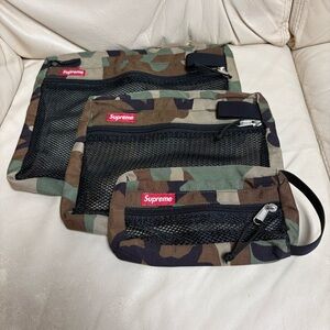 Set of 3 SUPREME MESH ORGANIZER BAGS Woodland Camo Brown Green F/W 2016